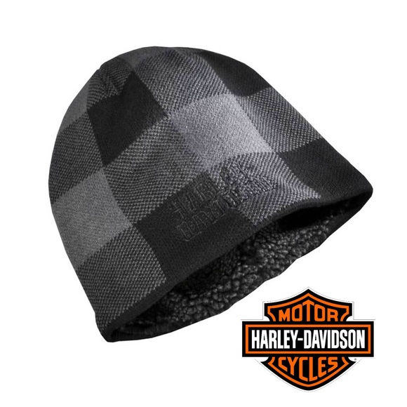 Harley Mens Buffalo Plaid Knit Beanie 